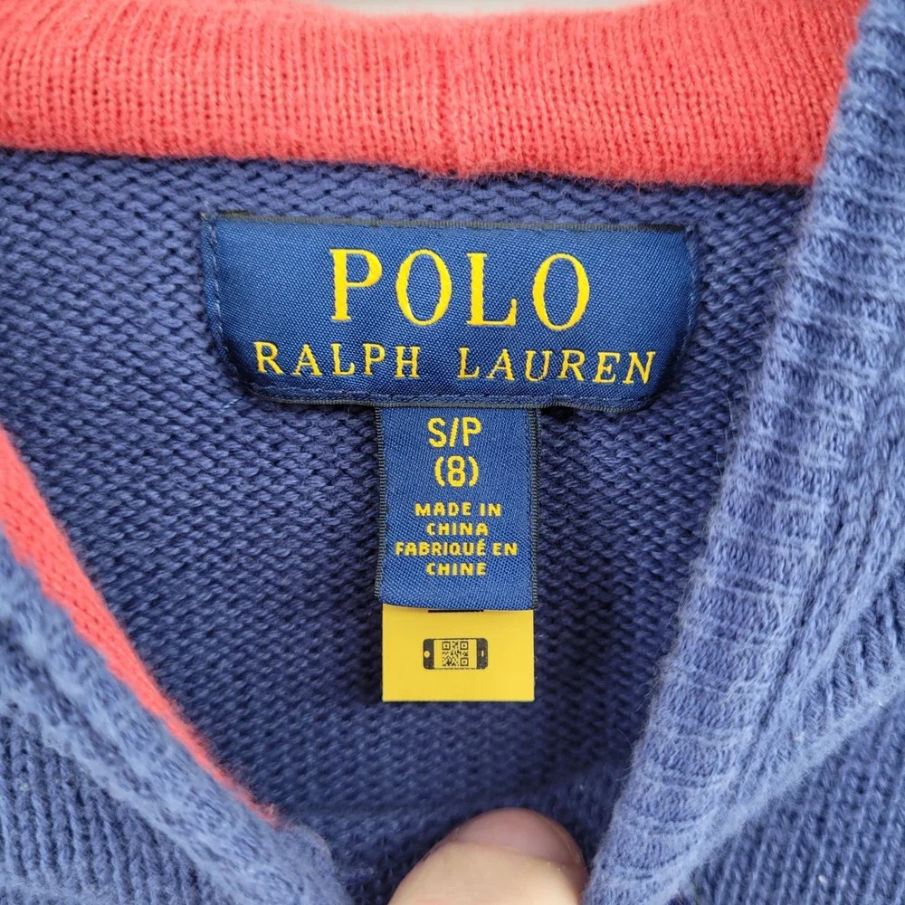 Polo Ralph Lauren‎ Boys Size Small (8) Knit Hoodie Sweater Blue Tye Dye Big Pony